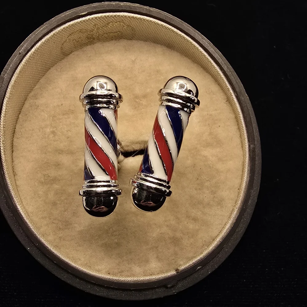 Enameled Barber Pole Cufflinks Novelty